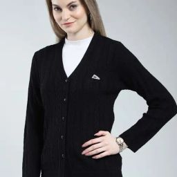 Monte Carlo Black Regular Fit Self Pattern Cardigan image 3