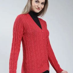 Monte Carlo Red Regular Fit Self Pattern Cardigan image 4
