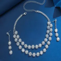 Peora Silver Cubic Zirconia Studded Necklace & Earring Set-image-16