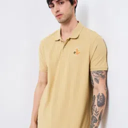 Spykar Beige Cotton Slim Solid Polo T-Shirt-picture-15