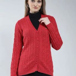 Monte Carlo Red Regular Fit Self Pattern Cardigan-27