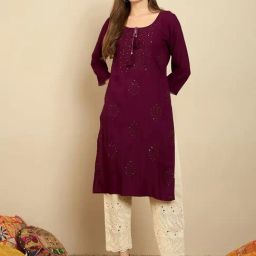 Indo Era Maroon Embroidered Straight Kurta-picture-10