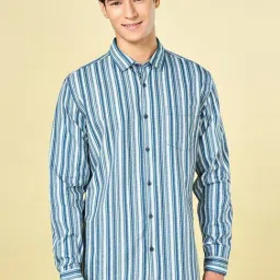 Byford By Pantaloons Blue Dazzle Cotton Slim Fit Striped Shirt-picture-37