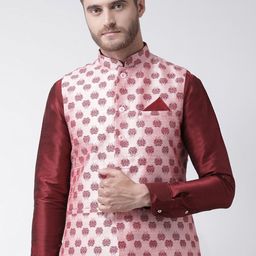 DEYANN Men Pink Printed Nehru Jacket-49