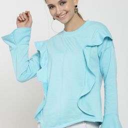 Belle Fille Women Turquoise Blue Solid Sweatshirt-image-84
