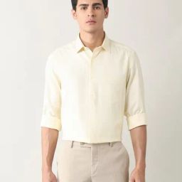 Arrow Yellow Cotton Regular Fit Self Pattern Shirt-image-95