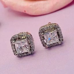 Abdesigns High Quality Silver Plated Tiny Square CZ Stud Earrings-8