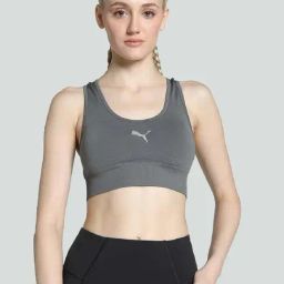 Puma Grey Logo Print Training Bra-image-67