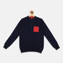 Blue Giraffe Boys Navy Blue Self Design-image-52