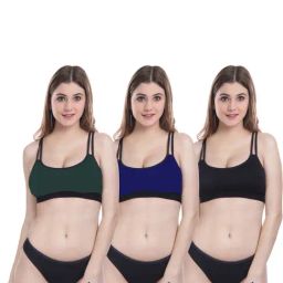 AROUSY Black & Blue Cotton Bra Panty Set - Pack Of 3-image-92