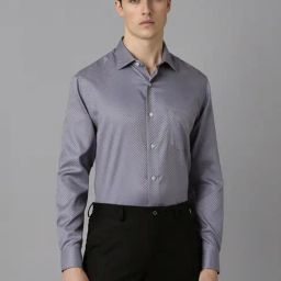 Louis Philippe Grey Cotton Regular Fit Self Pattern Shirt-picture-9