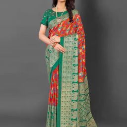 Saree Mall Red Printed Sarees With Unstitched Blouse-image-71