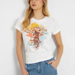 Guess White Cotton Print Short sleeve T-Shirt-image-79