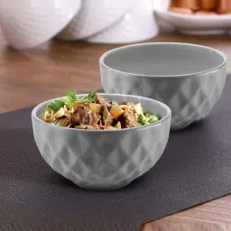 Urban Chef Grey Ceramic Handcrafted Microwave Safe Bowl (0.5 L) - Set of 2-image-47