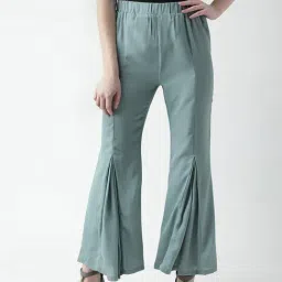KASSUALLY Sage Green Regular Fit Mid Rise Trousers-image-44