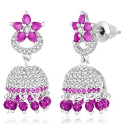Peora Cubic Zirconia & Pink Beads Studded Silver Plated Jhumki Earrings-image-53