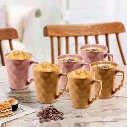 Urban Chef Pink & Brown Ceramic Microwave Safe Coffee Mug (0.225 L) - Set of 6-2
