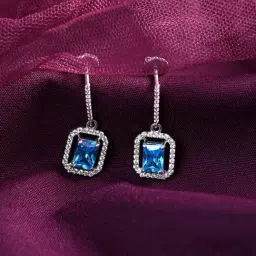 Clara 925 Silver Rhodium-Plated Swiss Zirconia Azul Drop Earrings-image-44