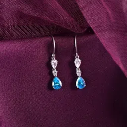 Clara 925 Silver Rhodium-Plated Swiss Zirconia Pear Solitaire Dangler Earrings-image-89