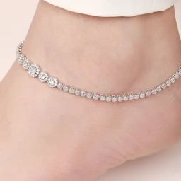 Zavya Glimmering Fusion Floral CZ Rhodium Plated 925 Sterling Silver Anklet-image-75