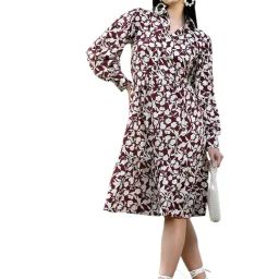 Melon by PlusS Maroon & White Floral Print A Line Dress-image-65