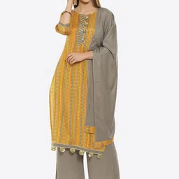Kurti's by Menka Women Yellow Striped Kurti with Palazzos & Dupatta-image-40