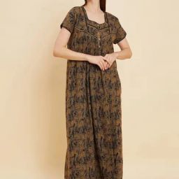 Sweet Dreams Brown Cotton Printed Night Gown-picture-11