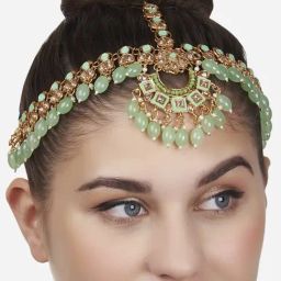 Zaveri Pearls Green Meenakari Stones & Dangling Beads Bridal MathaPatii-ZPFK13174-image-16