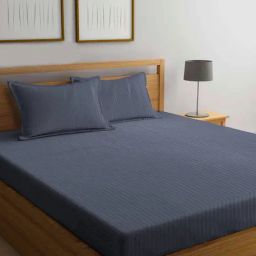Klotthe Embellished Grey 300 TC Cotton Blend Double Elastic Fitted Sheet with 2 Pillow Covers-image-89