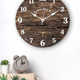 RANDOM Brown Printed 30.48 cm New Modern Rustic Wooden Analogue Wall Clock-30