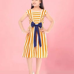 Aarika Kids Yellow & White Striped Middi Dress-image-78