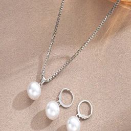 Peora White Pearl Necklace & Earring Set-image-38