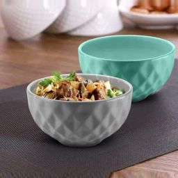 Urban Chef Grey & Blue Ceramic Handcrafted Microwave Safe Bowl (0.5 L) - Set of 2-image-111