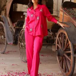 Gulaal Hot Pink Evil Eye Embroidered Shirt-image-65