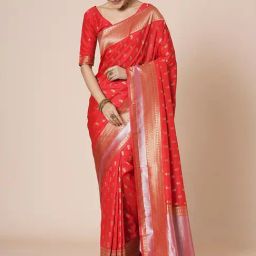 Saree Mall Red Silk Self Saree with Blouse Piece-picture-43