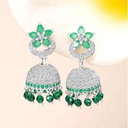 Peora Cubic Zirconia & Green Beads Studded Silver Plated Jhumki Earrings-image-29
