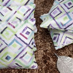 HOUZZCODE Green & Purple Set of 5 Geometric Square Cushion Covers-26