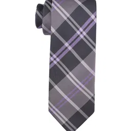 The Tie Hub Men Black & Purple Checked Skinny Tie With Cufflinks-image-83