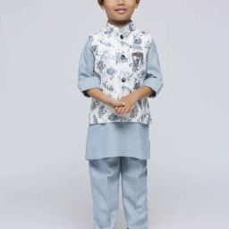 Kids Island Boys Grey Jacquard Full Sleeves Kurta Set-image-96