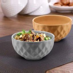 Urban Chef Grey & Brown Ceramic Handcrafted Microwave Safe Bowl (0.5 L) - Set of 2-6