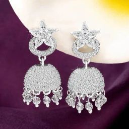 Peora Silver Plated Cubic Zirconia & Beads Studded Jhumki Earrings-image-22