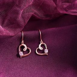 Clara 925 Silver Rose Gold-Plated Swiss Zirconia Pink Heart Dangler Earrings-image-75