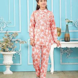 Aarika Kids Orange & White Floral Print Full Sleeves Kurti Set-image-71