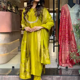 GoSriKi Floral Embroidered Kurta With Trousers & Dupatta-image-78