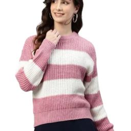 One Femme Pink Wool Regular fit Sweaters-12