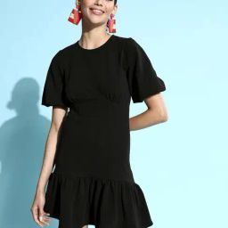 KASSUALLY Black Relaxed Fit A Line Dress-image-24