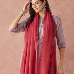 Fabindia Orange-Pink Wool Woven Stole-17