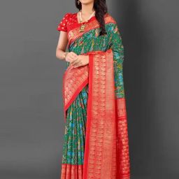Saree Mall Green Printed Sarees With Unstitched Blouse-picture-3