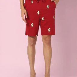 Ajile By Pantaloons Maroon Cotton Slim Fit Printed Shorts-picture-46