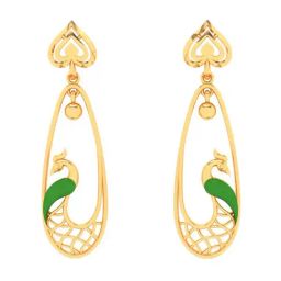 P.C. Chandra Jewellers 22k Gold Intricately Designed Green Peacock Dangler Earrings-9